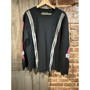 DSTRKT Sweatshirt Mens L Black & Pink 2 Zip Xray Spine Streetwear Unique